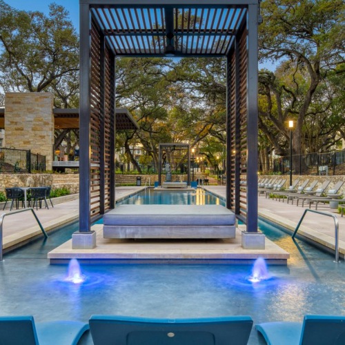 Sparkling swimming pool a swimming pool with a covered area